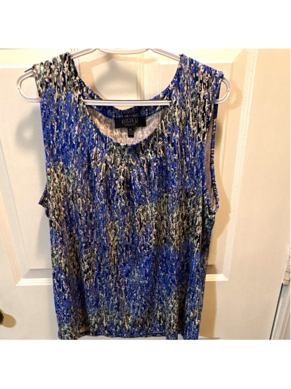 Kasper Abstract Pleated Round Neck Pullover Stretch Knit Tank Top Women’s XL